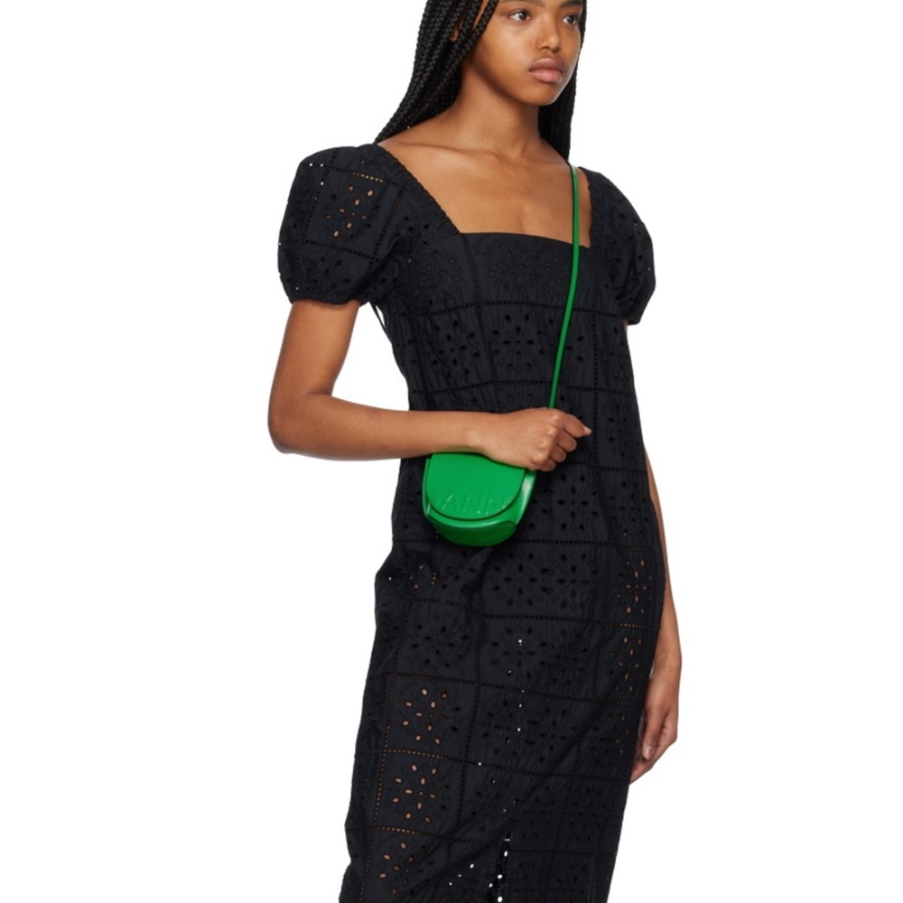 NWT GANNI Black Puff Sleeve Midi Dress Size 34